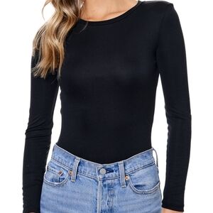 Elodie Black Ribbed Long-Sleeve Women's Bodysuit | Size L